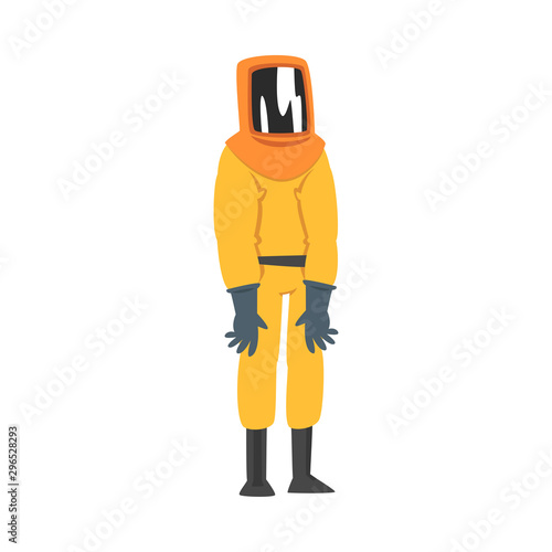 Person in antiviral suit cartoon vector illustration