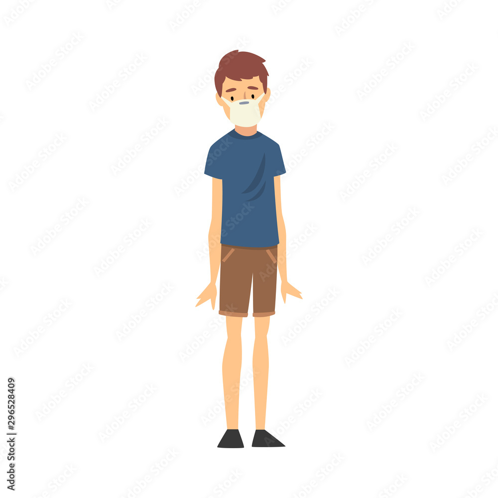 Young boy in medical mask cartoon vector illustration Young boy in medical mask cartoon vector illustration