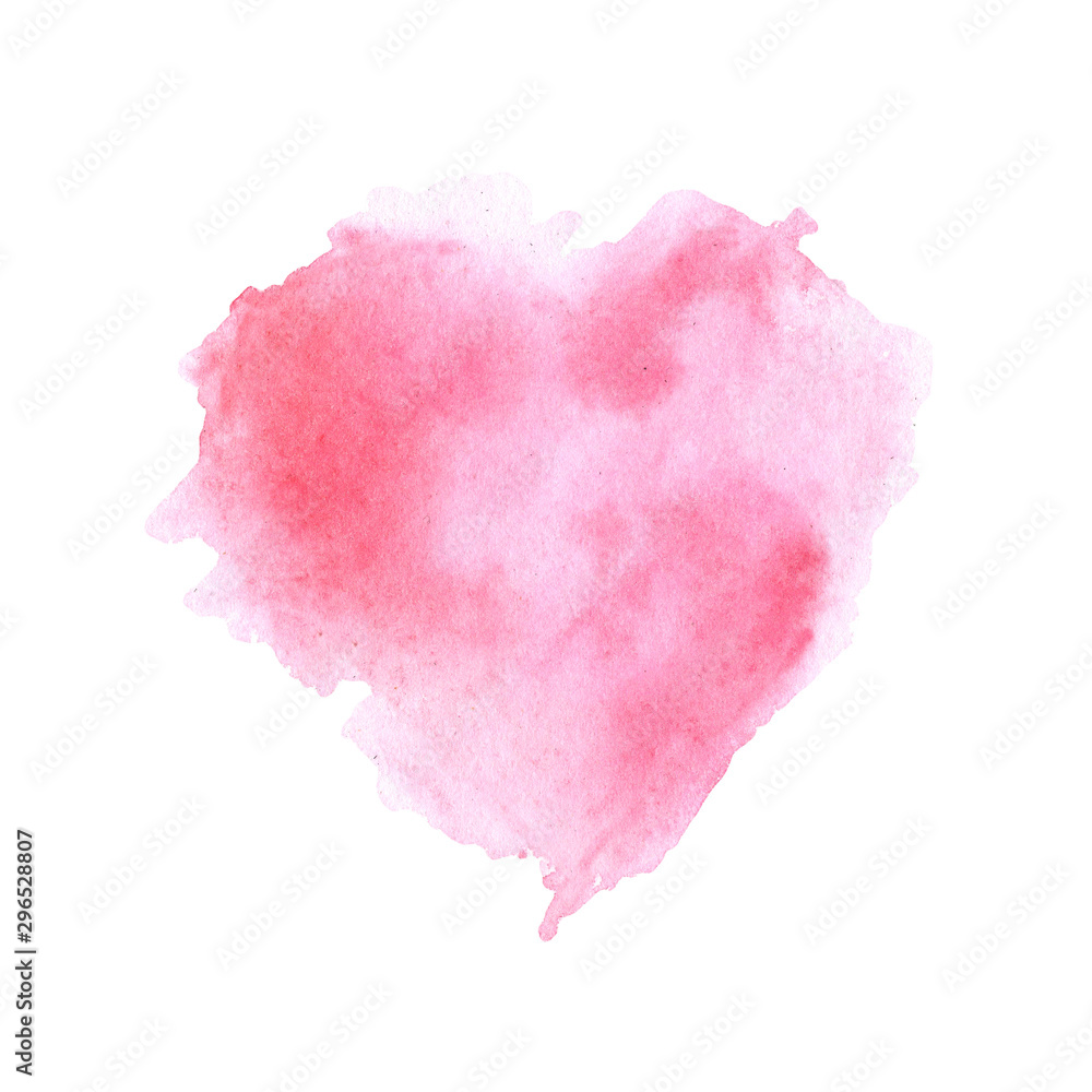 Watercolor illustration of a pink heart blurred by water. postcard to the day of St. Valentine.