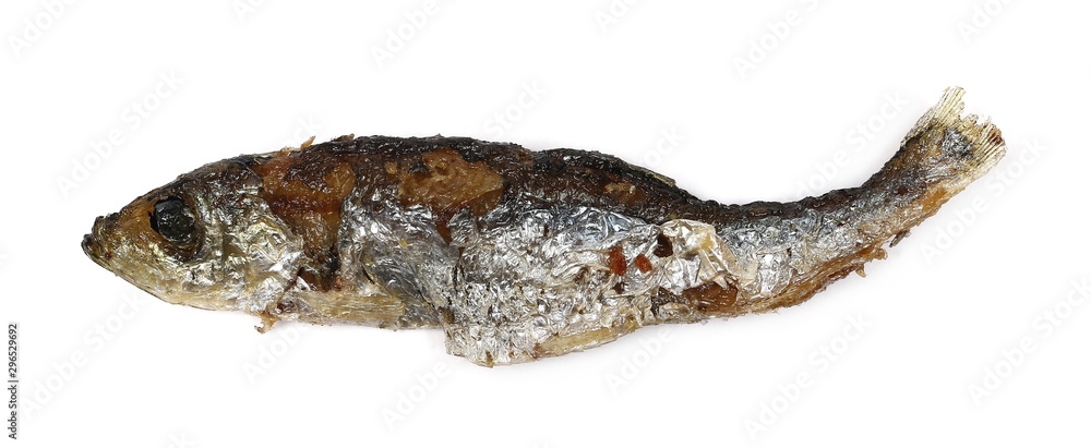 Fried smelt fish isolated on white background, top view Fried smelt fish isolated on white background, top view