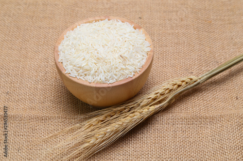 rice in bowl  on sack background