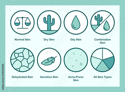 Different Skin Types. Cosmetic Icons - Vector Icon Set