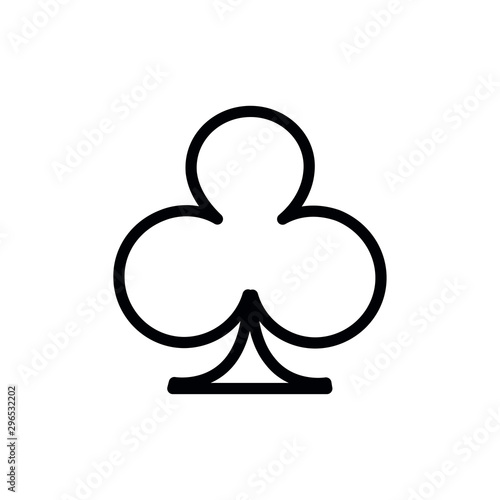 Poker playing card suit clover outline shape single icon. Clubs suit deck of playing cards used for ace in Las Vegas royal casino. Single icon illustration isolated on white. Drawing pic for tattoo.