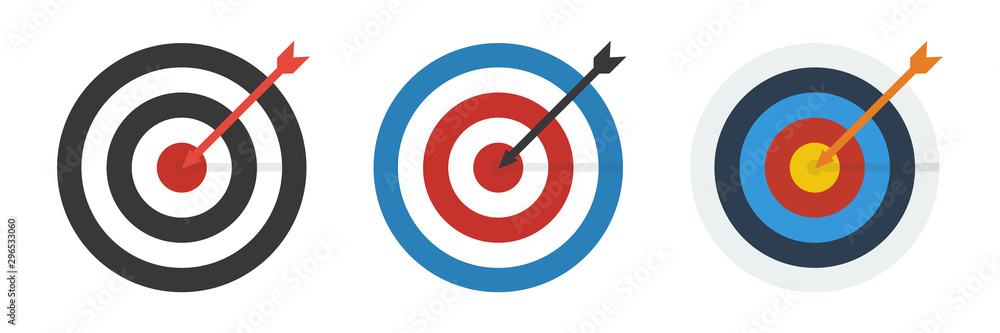 arrow hitting in the target center , target icon vector,sucess idea concept,minimal vector,3 different color arrow hitting in the target center , target icon vector,sucess idea concept,minimal vector,3 different color