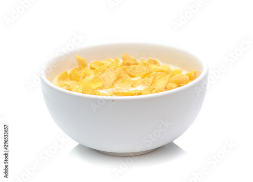 Cornflakes on bowl  isolated on white background