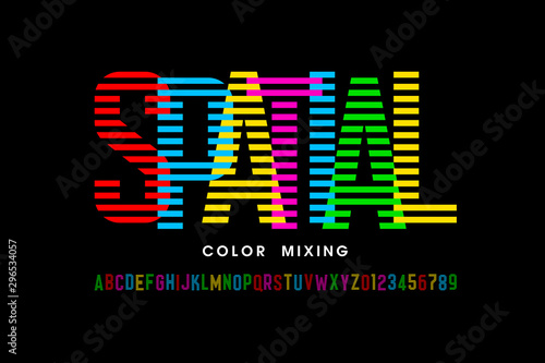 Spatial color mixing style font design, alphabet letters and numbers