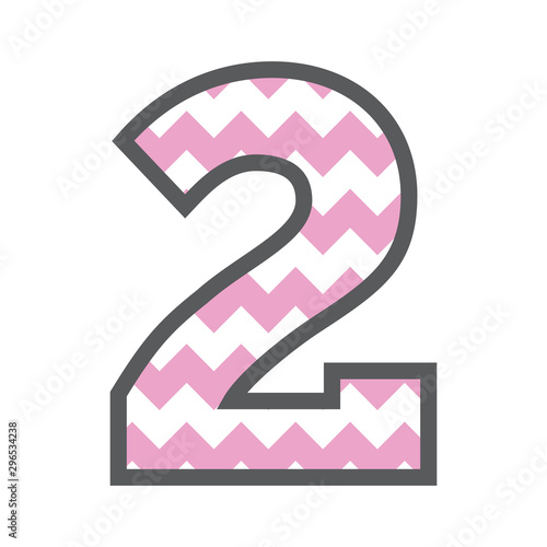 2 Two Chevron Number with colorful pink and white pattern & grey border photo