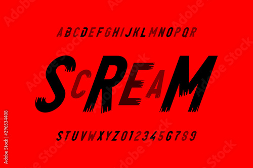 Scream font in Halloween style, alphabet letters and numbers