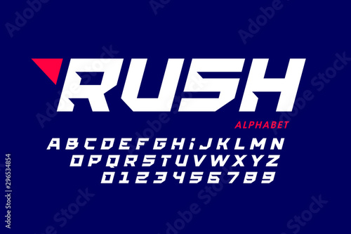 High-speed style style font, alphabet letters and numbers