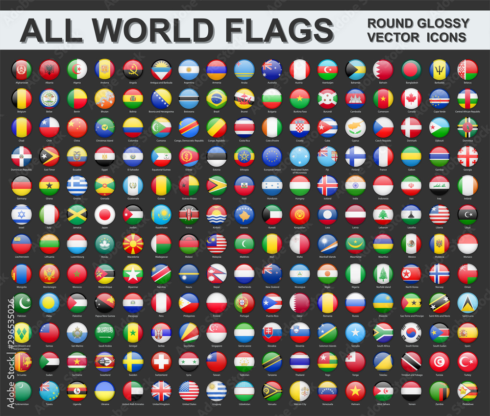 All world flags - vector set of round glossy icons. All countries Stock ...