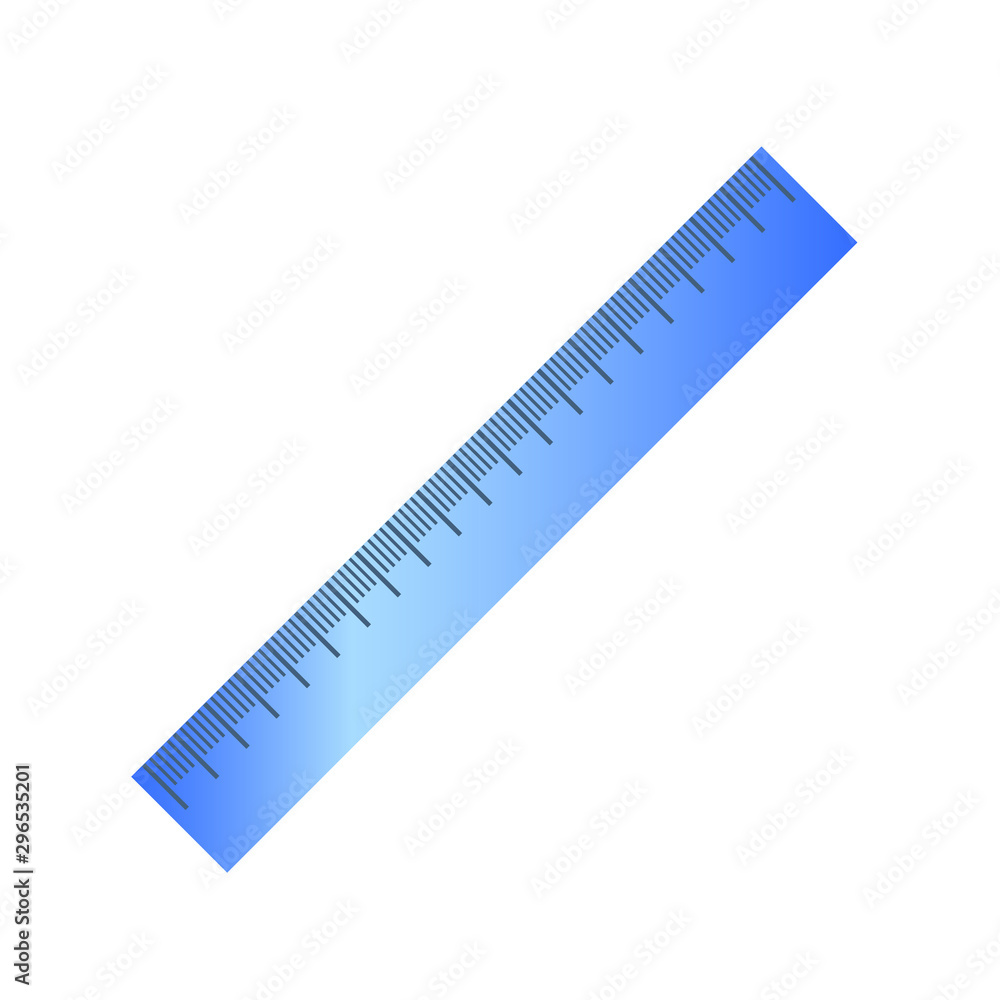 Flat school drawing ruler made of plastic. Blue color. Isolated object, top view. Vector illustration. Flat school drawing ruler made of plastic. Blue color. Isolated object, top view. Vector illustration.