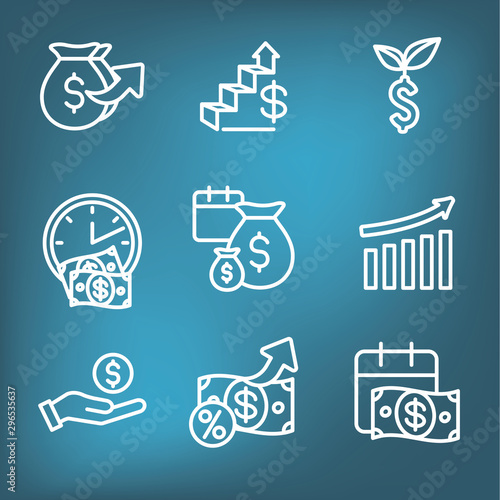 Banking, Investments and Growth Icon Set with Dollar Symbols, etc