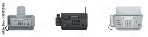 Isolated vector set of three Faxes. Office devices, printers, phones.