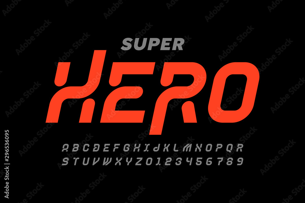 Comics Super Hero style font design, alphabet letters and numbers