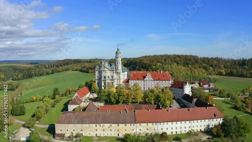 Aerial view, flight at  Benedictine Monastery, Neresheim Abbey, Neresheim, Baden-Wuerttemberg, Germany photo