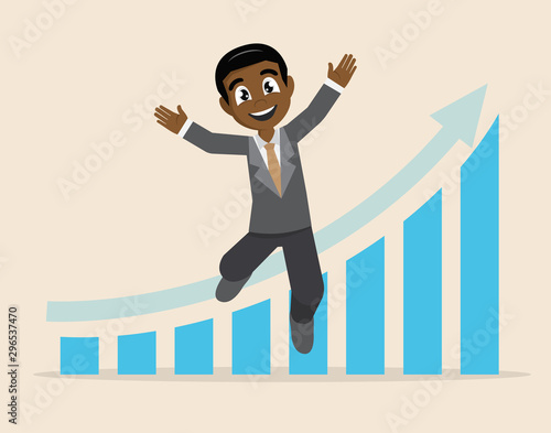 African businessman happy arrow graph business success.