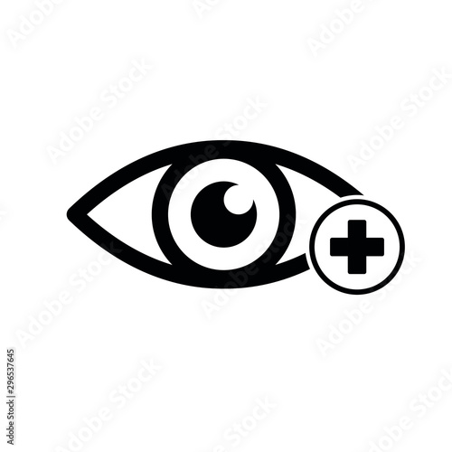 eye icon with plus sign. Eye diopter sign. 