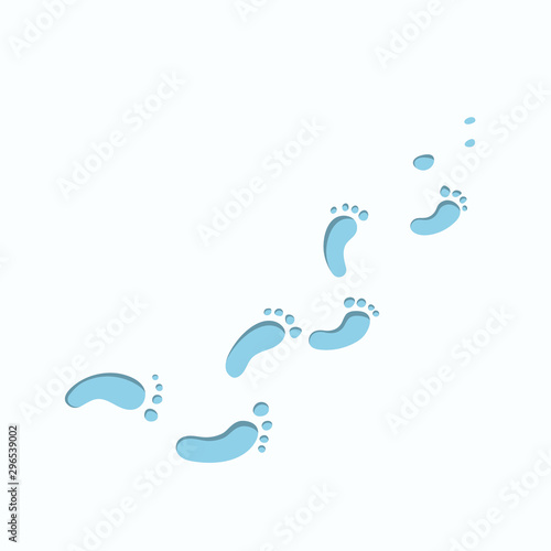 Footprint in cartoon style. Footpath of bigfoot. Yeti path in isometric view. Winter landscape
