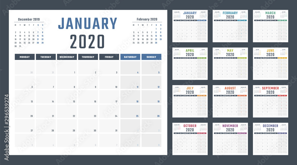 calendar for 2020 starts monday, vector calendar design 2020 year calendar for 2020 starts monday, vector calendar design 2020 year
