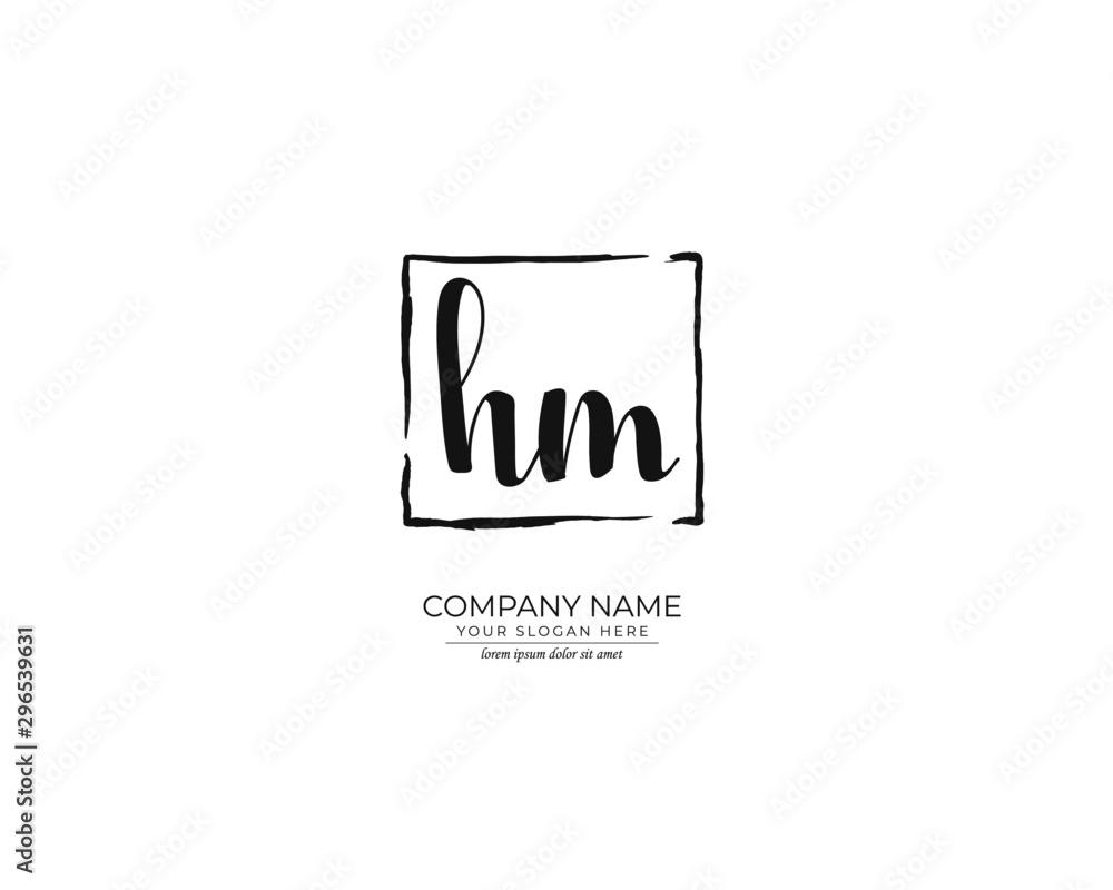H M HM Initial handwriting logo design. Beautyful design handwritten logo for fashion, team, wedding, luxury logo.