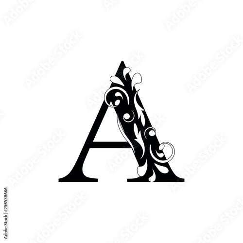 letter A. Black flower letters,  alphabet.  Beautiful capital letter. vector