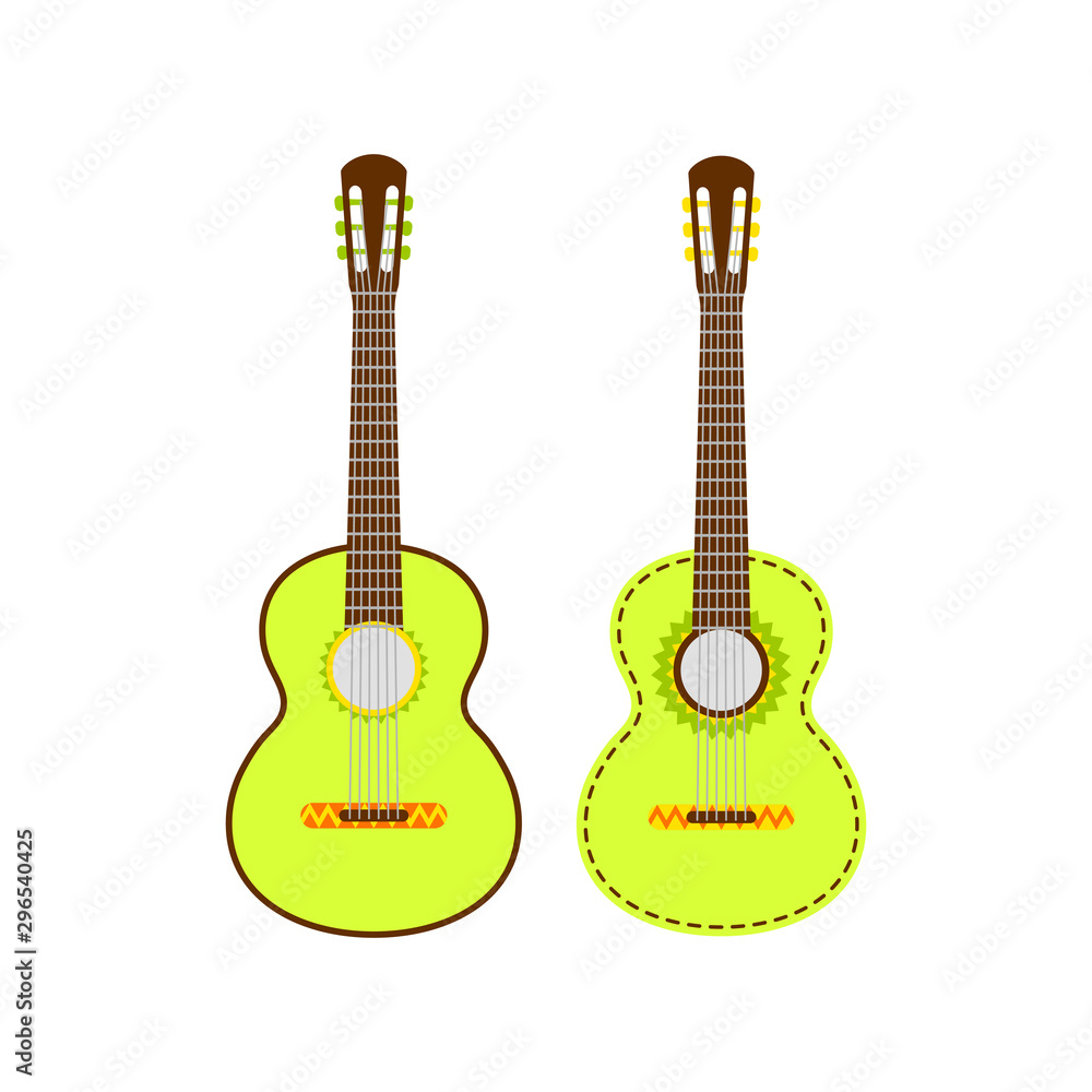 Obraz premium Two Light green Mexican guitar set. Vector isolated illustration on white background. Music icons and melody template