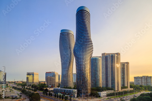 View of Mississauga city in Ontario Canada with modern buildings  