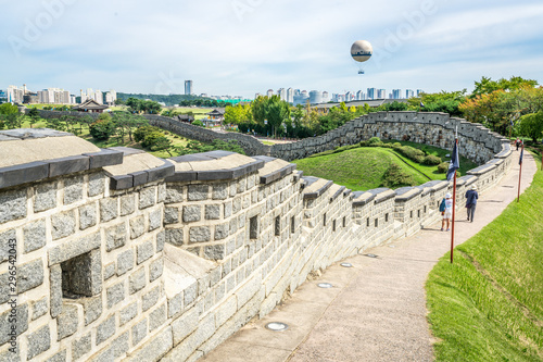 Hwaseong fortress fortification wall view in Suwon South Korea photo
