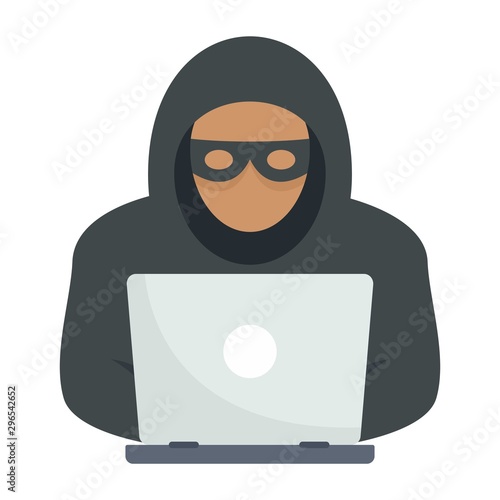 Laptop hacker icon. Flat illustration of laptop hacker vector icon for web design