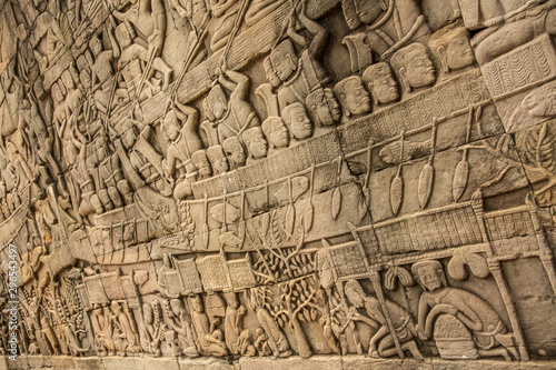 Precious sculptures on the temple walls of Angkor Wat, Cambodia
