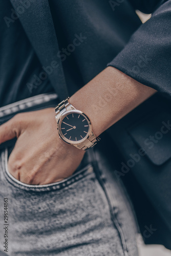 Beautiful stylish elegant watch on woman hand