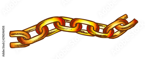 Iron Chain Protective Accessory Color Vector. Separate Classic Chain For Bind And Safe. Linked Rings Engraving Concept Layout Hand Drawn In Vintage Style Illustration