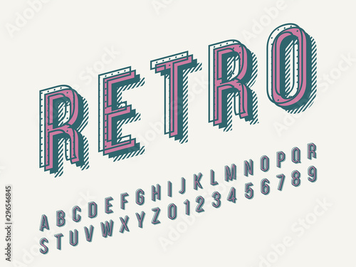 Retro font and alphabet. Stock vector illustration
