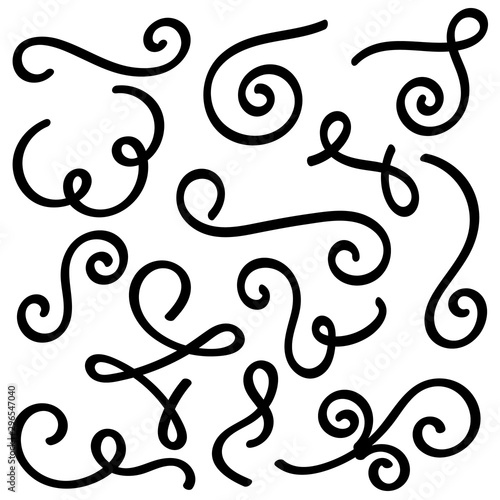 Doodle set of curls border text dividers. Hand drawn abstract text dividers, wedding decor design elements. Hand-drawn with ink and brush vector illustration