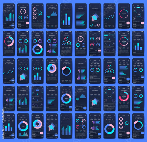 Different UI, UX, GUI screens and flat web icons for mobile apps