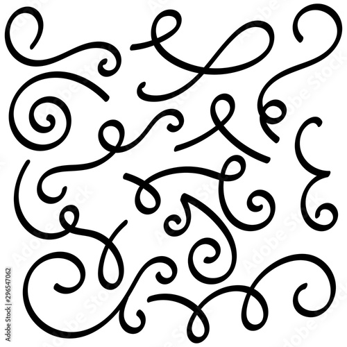 Doodle set of curls border text dividers. Hand drawn abstract text dividers, wedding decor design elements. Hand-drawn with ink and brush vector illustration