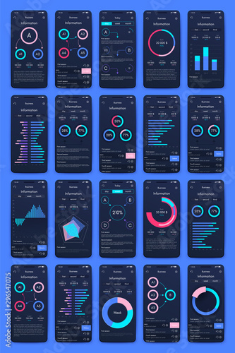 Different UI, UX, GUI screens and flat web icons for mobile apps