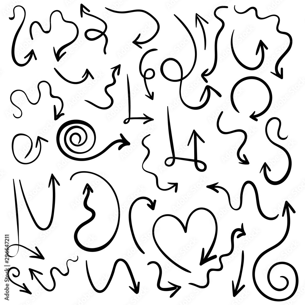 Doodle set of pencil drawing objects. Hand drawn abstract grunge arrows. Vector abstract arrows for design use Doodle set of pencil drawing objects. Hand drawn abstract grunge arrows. Vector abstract arrows for design use