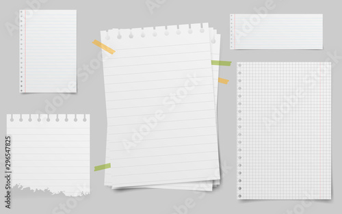 Set of realistic vector illustration of blanks sheets of square paper from a block isolated on a gray background with shadows. Notebook paper