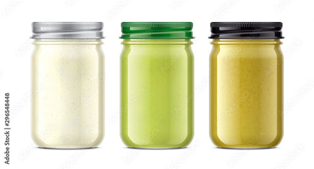 Set of Glass Jar with Sauces, Mustard, Wasabi, Horseradish. Set of Glass Jar with Sauces, Mustard, Wasabi, Horseradish.