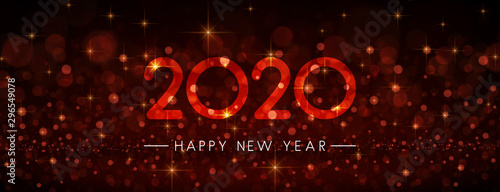 Red shiny 2020 Happy New Year banner.