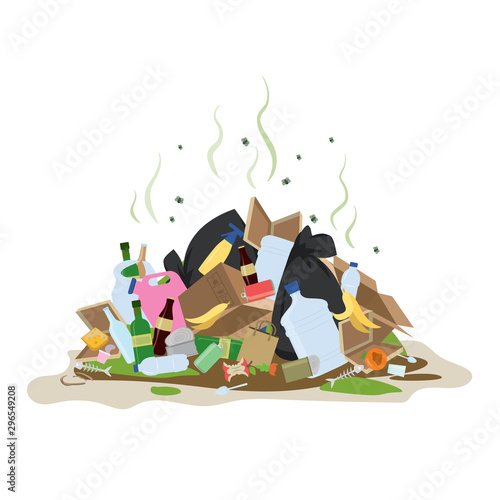 Big smelly pile of garbage. Bad smell trash.Isolated on white background.