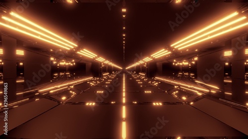 futuristic scifi tunnel corridor with light strokes and reflections 3d rendering background wallpaper © Michael