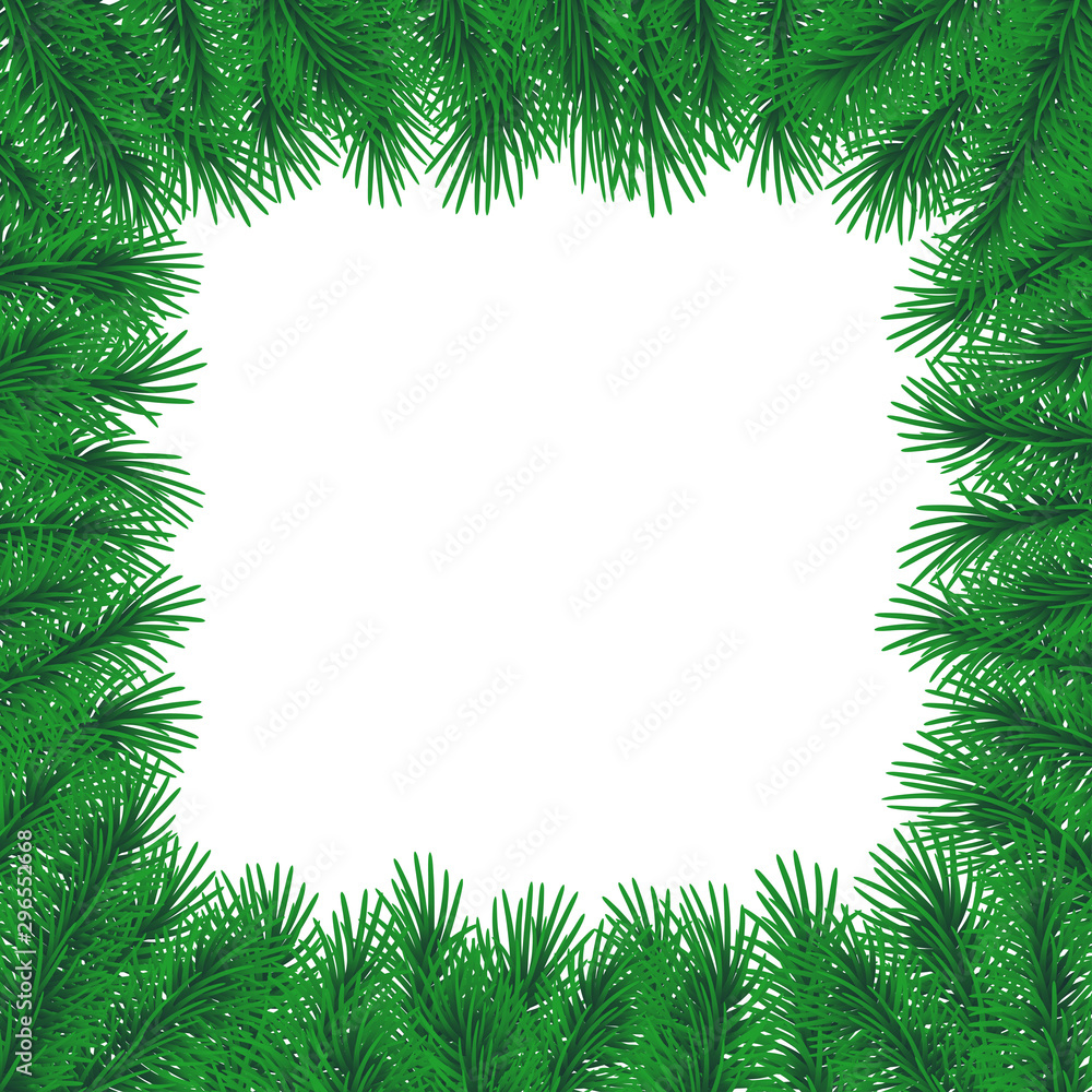 Frame of green spruce branches. Christmas tree. Conifer background. New Year design Frame of green spruce branches. Christmas tree. Conifer background. New Year design