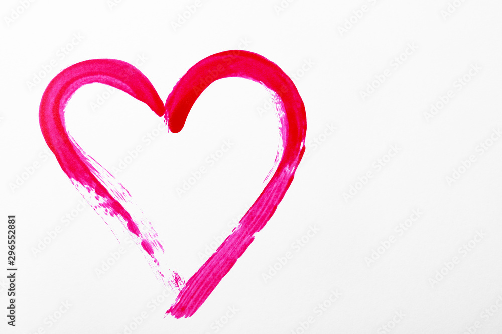 Fototapeta premium Red heart drawn on white paper, top view