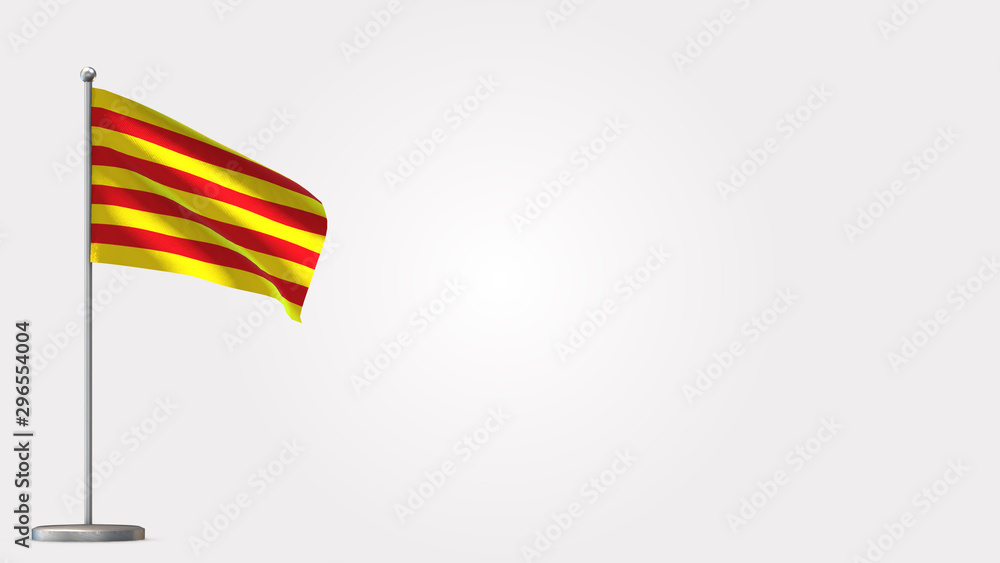 Fototapeta premium Catalonia 3D waving flag illustration on Flagpole. Perfect for background with space on the right side.