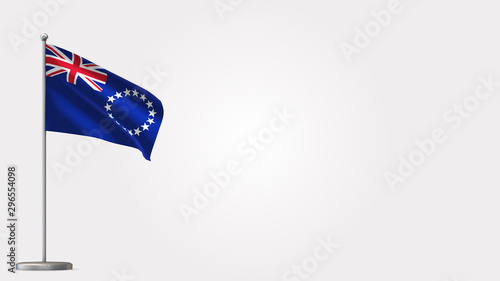 Cook Islands 3D waving flag illustration on Flagpole. Perfect for background with space on the right side.