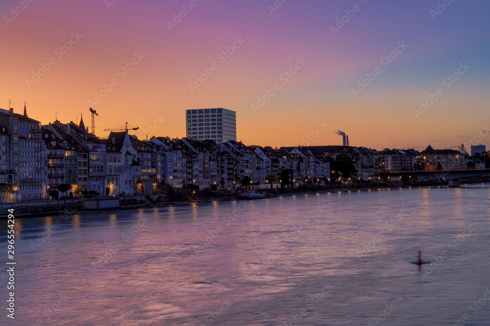Basel,  Switzerland skyline at sunset