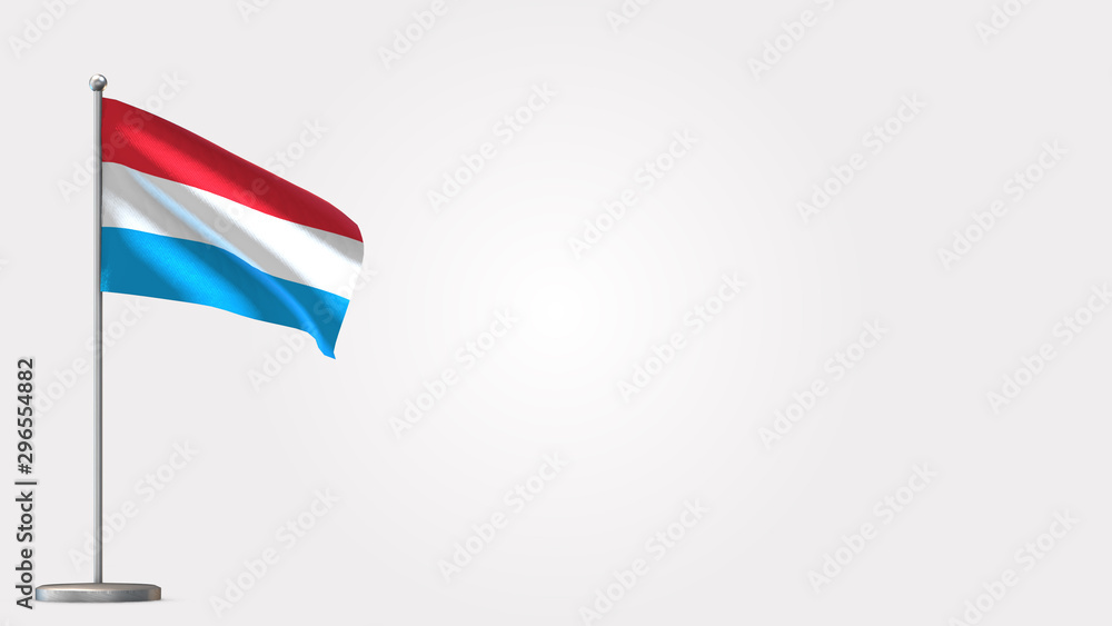Luxembourg 3D waving flag illustration on Flagpole. Perfect for background with space on the right side.