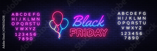 Black Friday Sale neon sign vector. Black Friday Bid discount Design template neon sign  light banner  neon signboard  nightly bright advertising  light inscription. Vector. Editing text neon sign